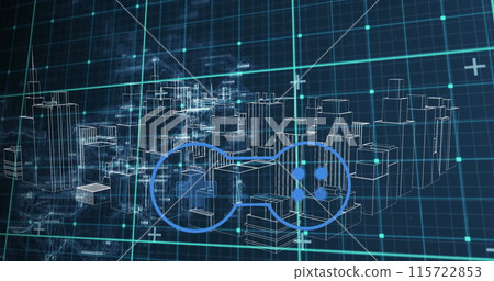 Image of gamepad icon over digital cityscape 115722853