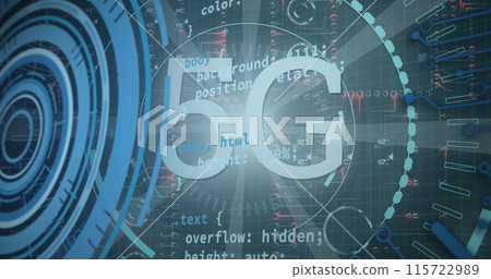 Image of 5g text and data processing over dark background Image of 5g text and data processing over dark background 115722989