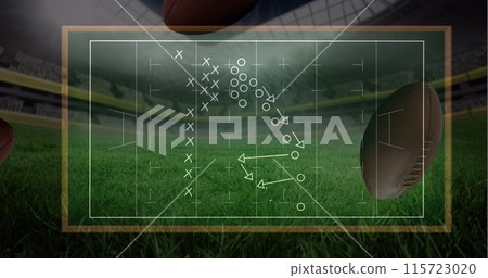 Image of drawing of game plan over green background 115723020