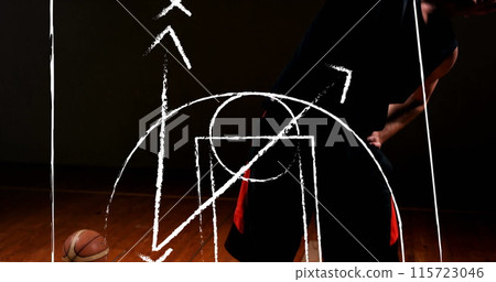 Image of caucasian male basketball player over plan of stadium Image of caucasian male basketball player over plan of stadium 115723046