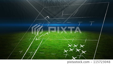 Image of sports stadium over plan of stadium 115723048