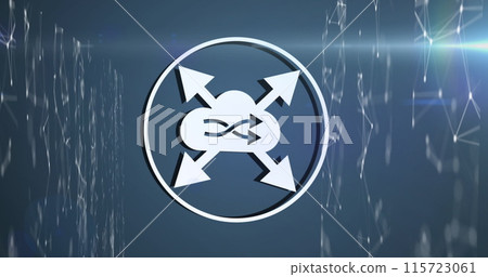 Image of interface with cloud and data sharing icons over networks and data processing 115723061