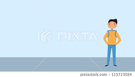 Image of schoolboy icon on blue background Image of schoolboy icon on blue background 115723084