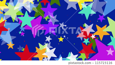 Image of colourful stars on blue background Image of colourful stars on blue background 115723116