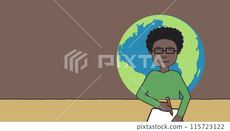 Image of teacher with globe icon on green background 115723122