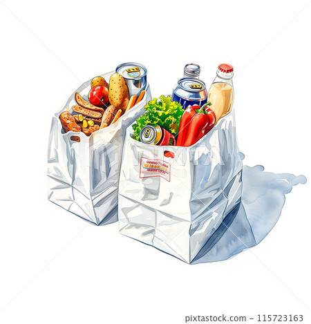 白色背景超市購物袋中的各種成分 115723163
