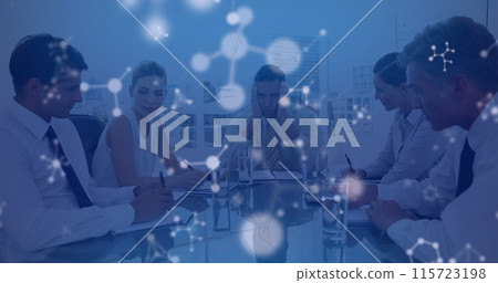 Image of triangle and nucleotides over caucasian angry manager shouting on coworkers in meeting Image of triangle and nucleotides over caucasian angry manager shouting on coworkers in meeting 115723198