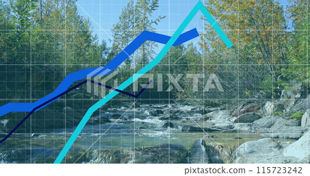 Image of multiple graphs over stream in forest against clear sky Image of multiple graphs over stream in forest against clear sky 115723242