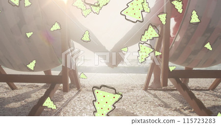 Image of ginger bread icons over senior biracial couple at beach Image of ginger bread icons over senior biracial couple at beach 115723283