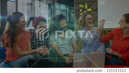 Image of data processing over diverse people working in warehouse Image of data processing over diverse people working in warehouse 115723312