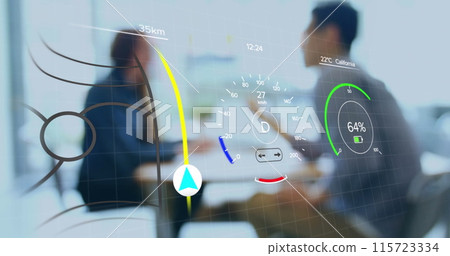 Image of car panel over diverse business people in office 115723334