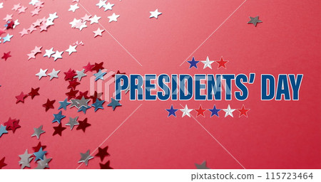 Image of president's day text over stars of united states of america on red background Image of president's day text over stars of united states of america on red background 115723464