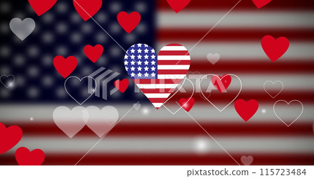 Image of hearts over flag of united states of america Image of hearts over flag of united states of america 115723484