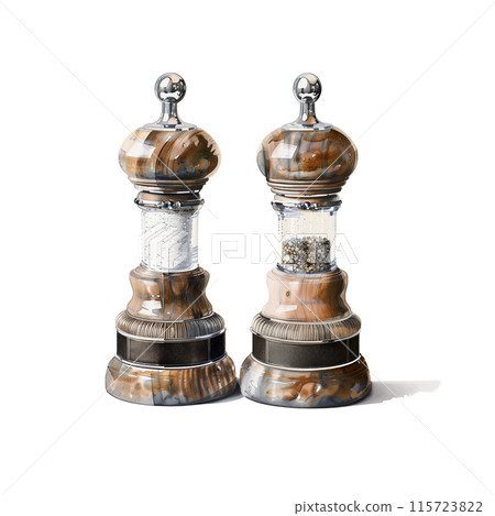 白色背景上的鹽和胡椒水彩插圖 115723822