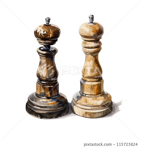 白色背景上的鹽和胡椒水彩插圖 115723824