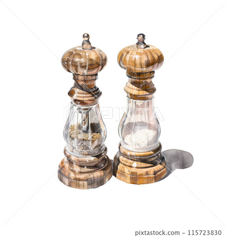 白色背景上的鹽和胡椒水彩插圖 115723830