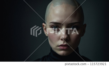 beautiful girl without hair with a sad face beautiful girl without hair with a sad face 115723921