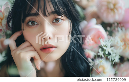 Woman surrounded by flowers Woman surrounded by flowers 115724009