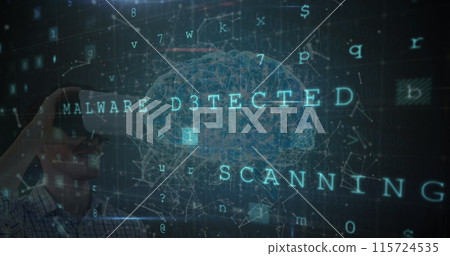 Image of data processing over brain and caucasian man using vr headset 115724535
