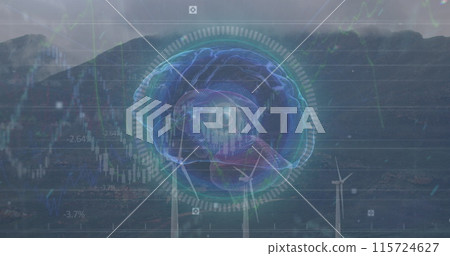Image of data processing over wind turbines Image of data processing over wind turbines 115724627