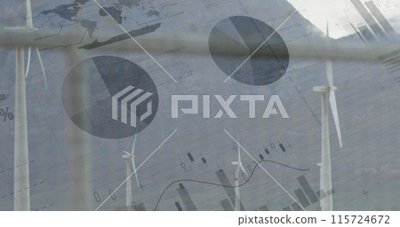 Image of data processing over wind turbines Image of data processing over wind turbines 115724672