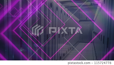 Image of tunnel with neon shapes over data processing and server room 115724778