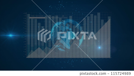Image of data processing over globe on black background Image of data processing over globe on black background 115724989