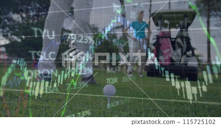 Image of data processing over caucasian golf players 115725102
