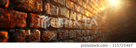 Sunlit brick wall background with copyspace. Sunlit brick wall background with copyspace. 115725487