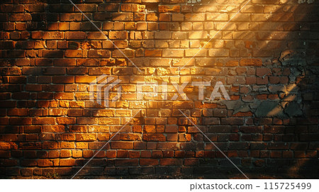 Sunlit brick wall background with copyspace. Sunlit brick wall background with copyspace. 115725499