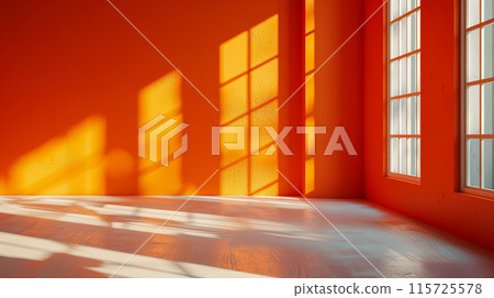 Orange background for product presentation with shadow and light from windows Orange background for product presentation with shadow and light from windows 115725578