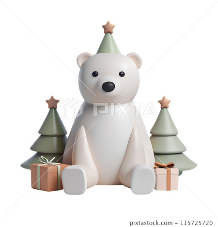 christmas polar bear 3D illustration on white bg 115725720