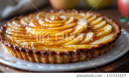 Cider . A Sweet Indulgence: Create a decadent apple tart with a cider-infused caramel sauce, the warm, buttery flavors harmonizing perfectly with the cider's sweetness. 115725857