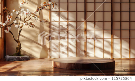 sunlit modern wall background with copyspace for your design. 115725864