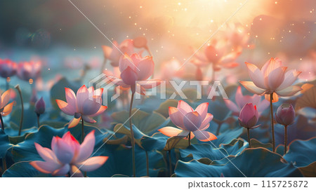 Sunlit lotus background. Beautiful flower background. Nature background concept. Sunlit lotus background. Beautiful flower background. Nature background concept. 115725872
