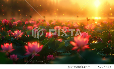 Sunlit lotus background. Beautiful flower background. Nature background concept. 115725873