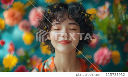 person using a popular mindfulness app to practice gratitude exercises, their expression reflecting a sense of appreciation and positivity. mental health , mindfulness and wellness concept 115725932
