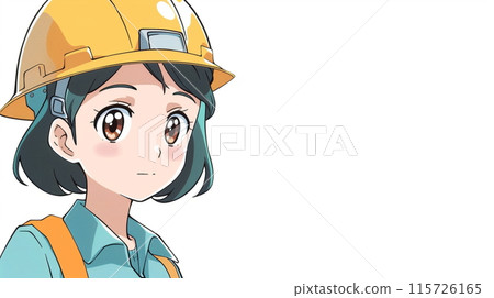 A woman in work clothes wearing a helmet 115726165