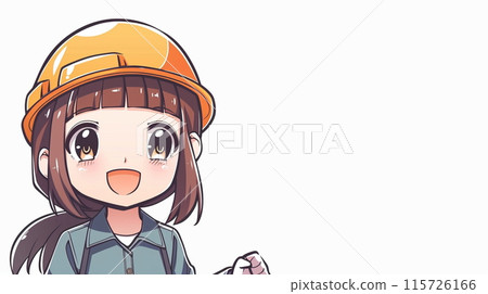 A woman in work clothes wearing a helmet 115726166