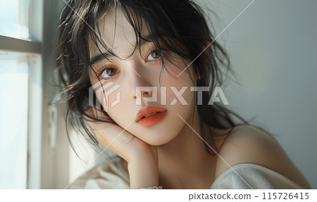 Woman putting hand on face 115726415