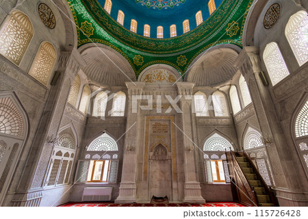 Interior of the Bibi-Heybat Mosque in Baku, Azerbaijan, showcasing it's dome, arches, and windows Interior of the Bibi-Heybat Mosque in Baku, Azerbaijan, showcasing it's dome, arches, and windows 115726428