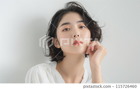 把手放的婦女在面孔上 把手放的婦女在面孔上 115726460