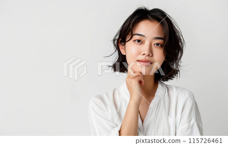 把手放的婦女在面孔上 115726461