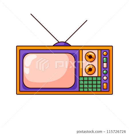 Vintage TV symbol in cartoon style. Web logo for retro design. Vector illustration isolated on a white background. Vintage TV symbol in cartoon style. Web logo for retro design. Vector illustration isolated on a white background. 115726726