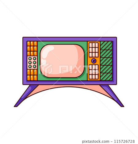 Retro TV in cartoon style. Outline vintage 70s, 80s television. Vector illustration isolated on a white background. Retro TV in cartoon style. Outline vintage 70s, 80s television. Vector illustration isolated on a white background. 115726728