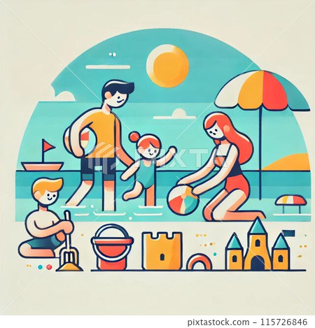 Illustration of a family swimming in the sea 115726846