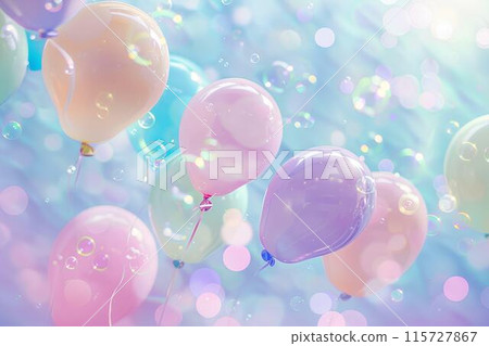 A soft pastel background with bubbles in shades of pink, blue and purple floating gently across the canvas. The balloons atmosphere of whimsy and playfulness, perfect for adding fun to your design A soft pastel background with bubbles in shades of pink, blue and purple floating gently across the canvas. The balloons atmosphere of whimsy and playfulness, perfect for adding fun to your design 115727867