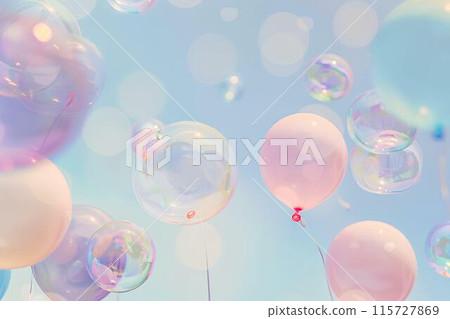 A soft pastel background with bubbles in shades of pink, blue and purple floating gently across the canvas. The balloons atmosphere of whimsy and playfulness, perfect for adding fun to your design A soft pastel background with bubbles in shades of pink, blue and purple floating gently across the canvas. The balloons atmosphere of whimsy and playfulness, perfect for adding fun to your design 115727869