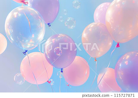 A soft pastel background with bubbles in shades of pink, blue and purple floating gently across the canvas. The balloons atmosphere of whimsy and playfulness, perfect for adding fun to your design A soft pastel background with bubbles in shades of pink, blue and purple floating gently across the canvas. The balloons atmosphere of whimsy and playfulness, perfect for adding fun to your design 115727871