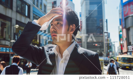商人在炎熱的夏日擦汗 115728051